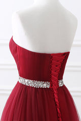 Beautiful Burgundy Long Prom Dress Tulle Crystal Evening Gown Sweetheart-ballbellauk