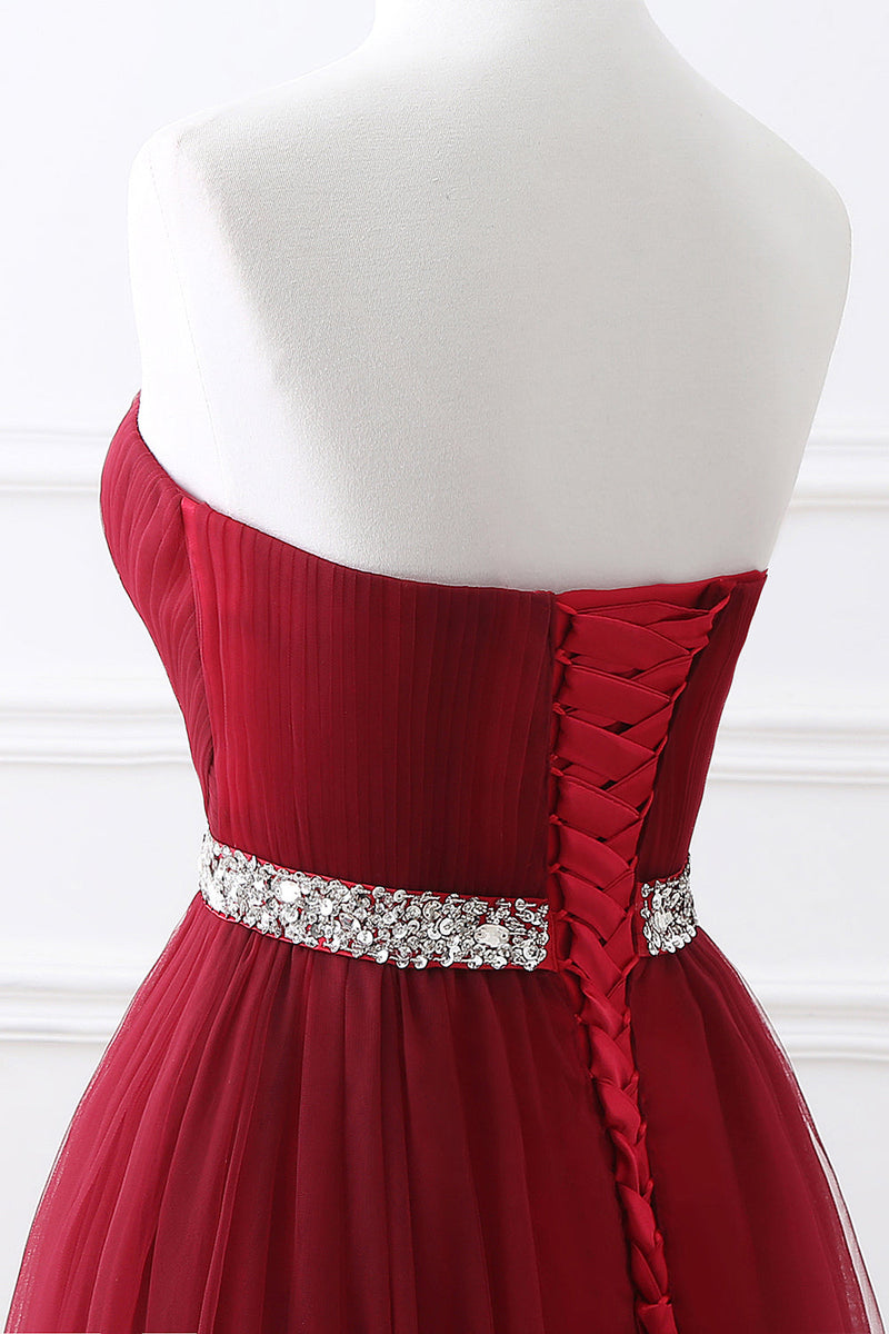 Beautiful Burgundy Long Prom Dress Tulle Crystal Evening Gown Sweetheart-ballbellauk