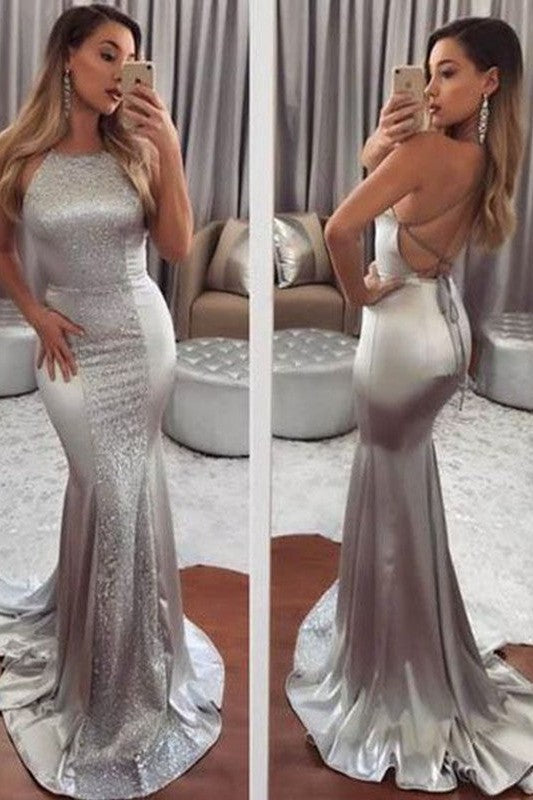 Beautiful Sleeveless Mermaid Halter Beading Silk like Elegant Evening Dress-ballbellauk