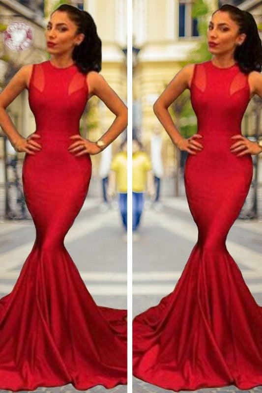 Beautiful Sleeveless Mermaid Jewel Court Train Elegant Evening Dress-ballbellauk