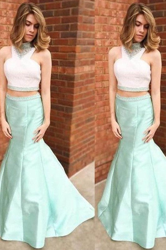 Beautiful Sleeveless Mermaid Long Beading Elegant Evening Dress-ballbellauk