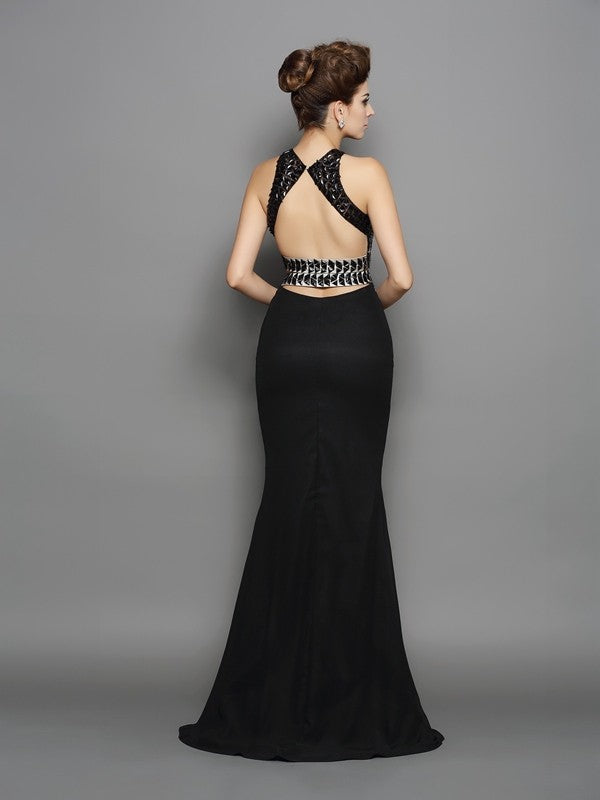 Beautiful Sleeveless Mermaid Long Chiffon Two Piece Prom Dress-ballbellauk