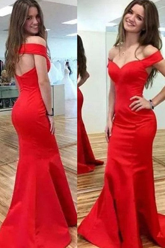 Beautiful Sleeveless Mermaid Off-the-Shoulder Long Prom Dress with Satin-ballbellauk