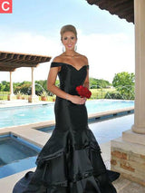 Beautiful Sleeveless Mermaid Off-the-Shoulder Satin Layers Prom Dress-ballbellauk