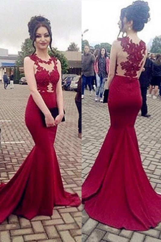 Beautiful Sleeveless Mermaid Scoop With Appliques Elegant Evening Dress-ballbellauk