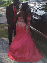 Beautiful Sleeveless Mermaid Scoop With Appliques Satin Plus Size Prom Dress-ballbellauk