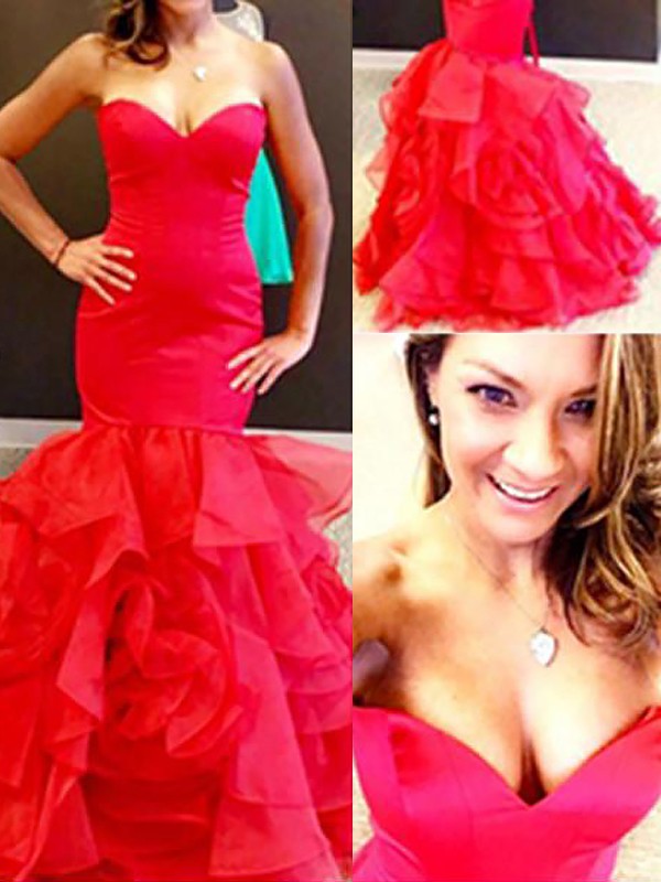 Beautiful Sleeveless Mermaid Sweetheart Organza Layers Long Prom Dress-ballbellauk