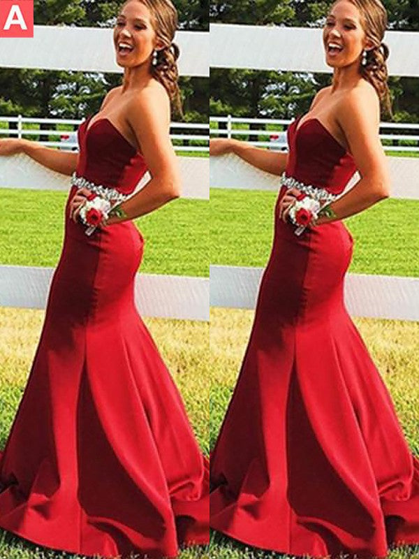 Beautiful Sleeveless Mermaid Sweetheart Satin Beading Prom Dress-ballbellauk