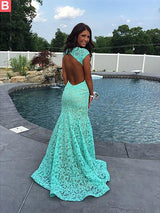 Beautiful Sleeveless Mermaid V-neck Lace Ruffles Prom Dress-ballbellauk
