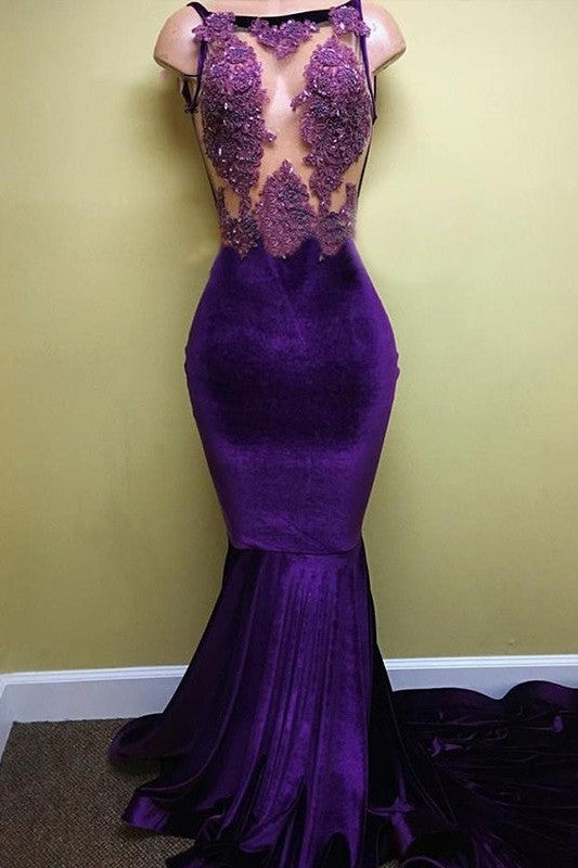 Beautiful Sleeveless Mermaid With Appliques Silk like Elegant Evening Dress-ballbellauk