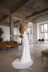Beautiful White Beadings Prom Dress Long Slit Spaghetti-Starps-ballbellauk