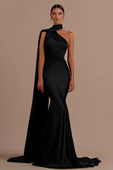 Black High Neck Mermaid Prom Dress with Open Back-Ballbella