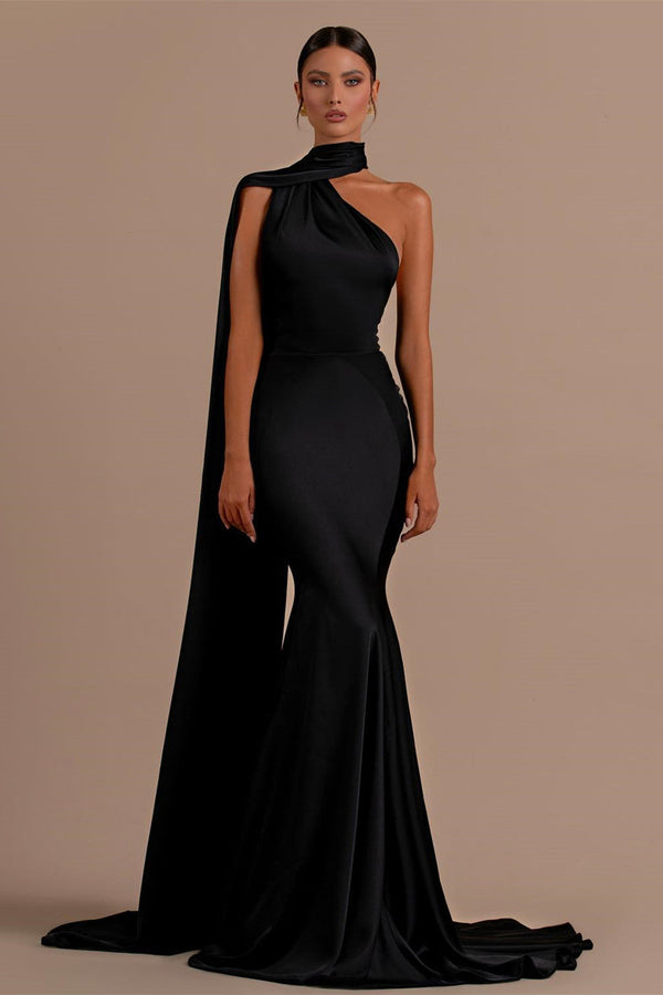 Black High Neck Mermaid Prom Dress with Open Back-Ballbella
