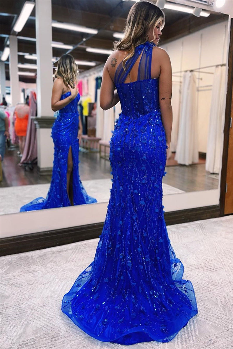 Blue Mermaid One Shoulder Evening Dress - Simple & Stylish-ballbellauk
