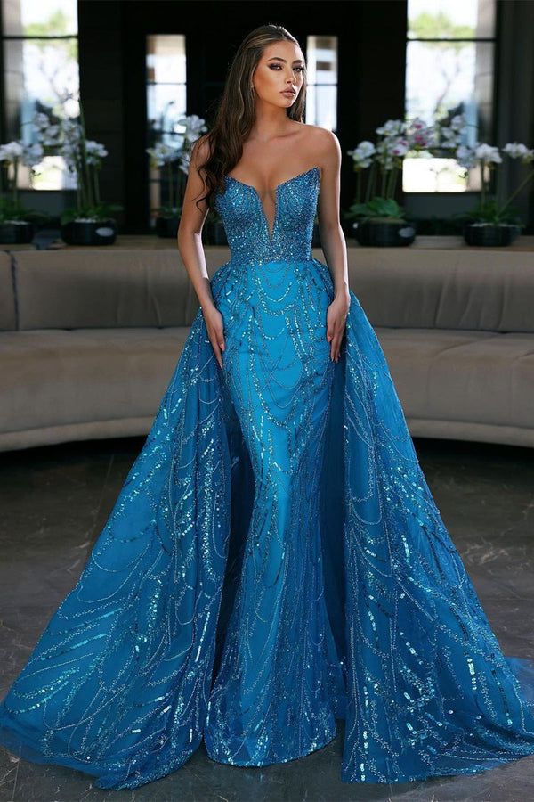 Blue Mermaid Sleeveless Prom Dress UK with Tulle Ruffles and Appliques-ballbellauk