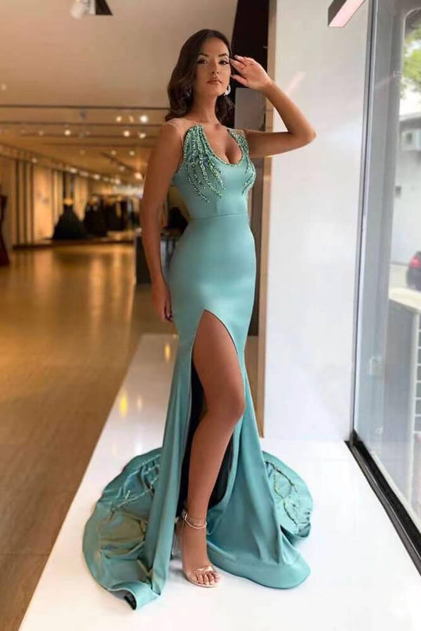 Breathtaking Mermaid Sleeveless Long Prom Dress UK With Split-ballbellauk