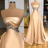 Champagne Overskirt Prom Dress Long With Crystals Strapless-ballbellauk