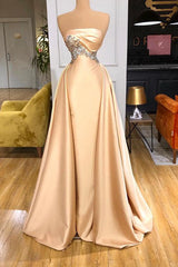 Champagne Overskirt Prom Dress Long With Crystals Strapless-ballbellauk