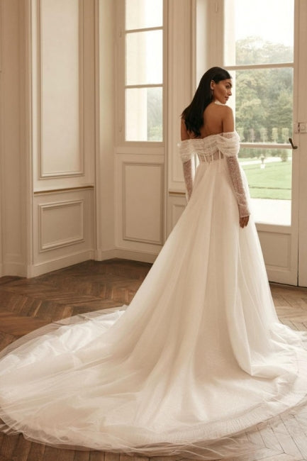 Charming Long Sleevess Long Off-the-Shoulder Bridal Gowns On Sale Sequined-ballbellauk
