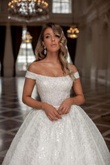 Charming Princess Long White Off-the-Shoulder Glitter Long Bridal Gowns On Sale-ballbellauk