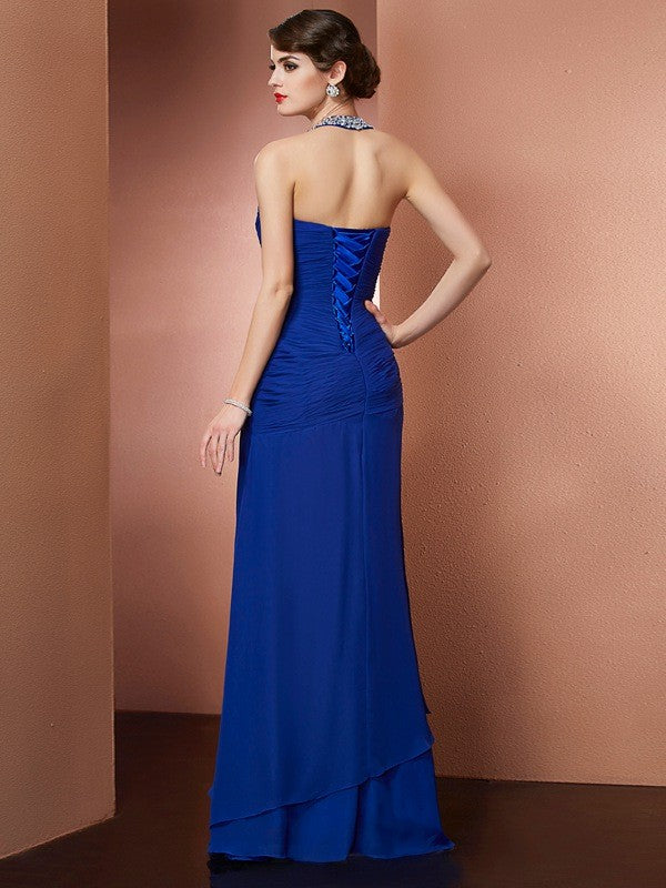 Chic Halter Beading Sleeveless Long Evening Dress Chiffon-ballbellauk