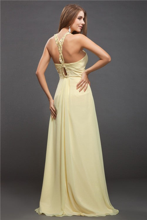 Chic Halter Beading Sleeveless Long Evening Dress Chiffon-ballbellauk