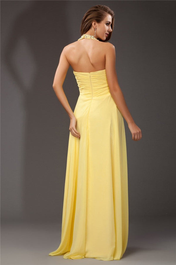 Chic Halter Beading Sleeveless Long Evening Dress Chiffon-ballbellauk