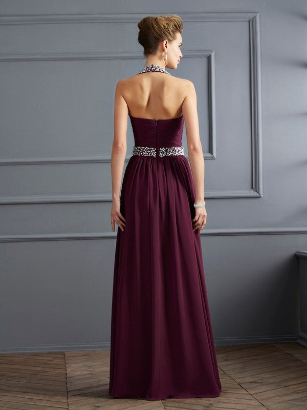 Chic Halter Beading Sleeveless Long Evening Dress Chiffon-ballbellauk