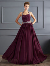 Chic Halter Beading Sleeveless Long Evening Dress Chiffon-ballbellauk