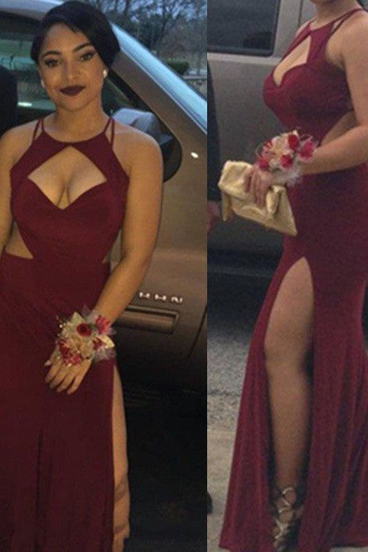 Chic Halter Sleeveless Jersey Long Prom Dress-ballbellauk