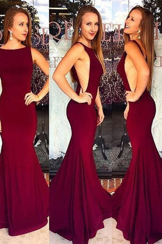 Chic Mermaid Bateau Sleeveless Spandex Prom Dress-ballbellauk