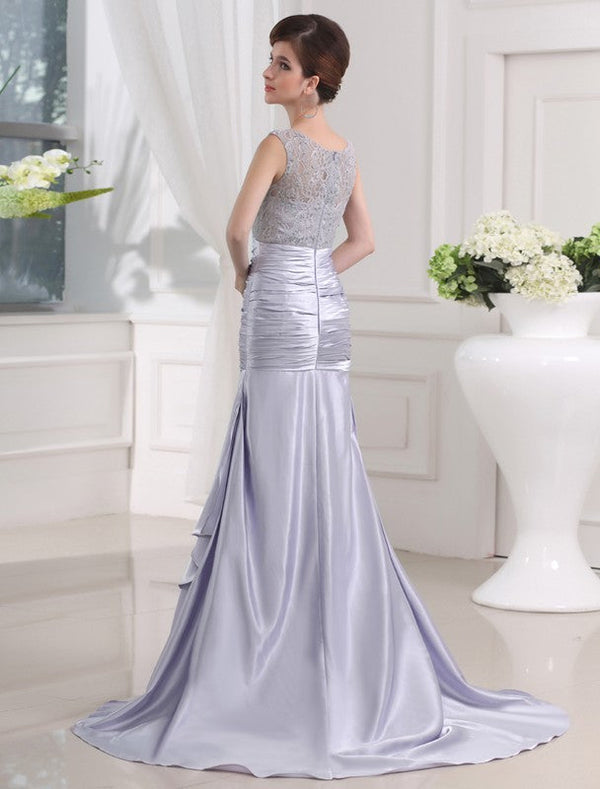 Chic Mermaid Beading Sleeveless Elastic Woven Satin Long Prom Dress-ballbellauk