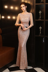 Chic Mermaid Evening Dress with Half Sleeves and Sequins - Perfect for Champagne Events!-ballbellauk