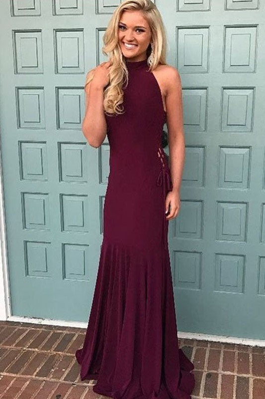 Chic Mermaid Halter Sleeveless Long Prom Dress Long Online-ballbellauk