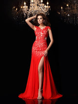 Chic Mermaid Lace Sleeveless Long Evening Dress Chiffon-ballbellauk