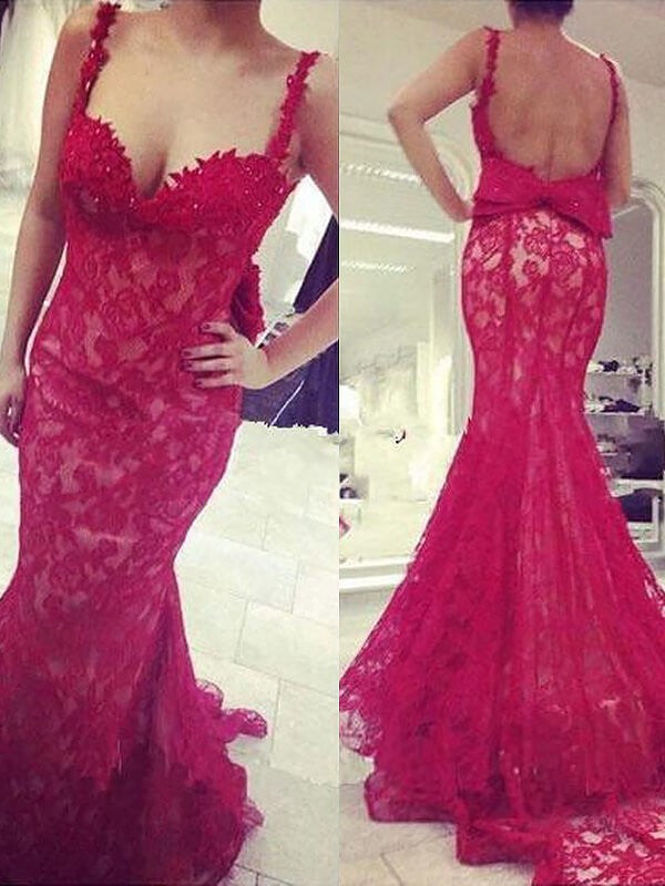 Chic Mermaid Lace V-neck Beading Sleeveless Plus Size Prom Dress-ballbellauk
