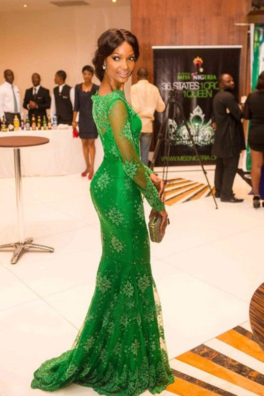 Chic Mermaid Long Sleeves With Appliques Elegant Evening Dress-ballbellauk