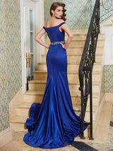 Chic Mermaid Off-the-Shoulder Sleeveless Crystal Elegant Evening Dress-ballbellauk