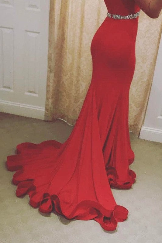 Chic Mermaid Off-the-Shoulder Sleeveless Elegant Evening Dress-ballbellauk