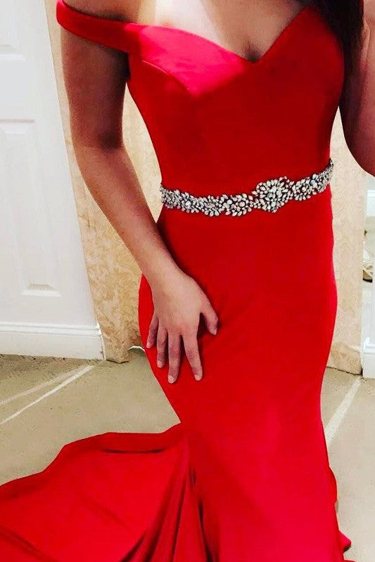 Chic Mermaid Off-the-Shoulder Sleeveless Elegant Evening Dress-ballbellauk