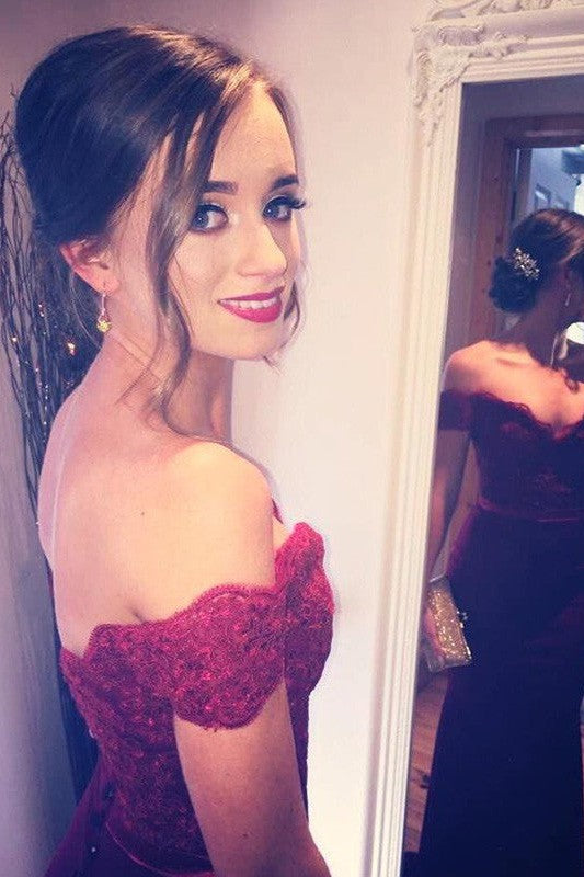 Chic Mermaid Off-the-Shoulder Sleeveless Lace Beading Prom Dress-ballbellauk