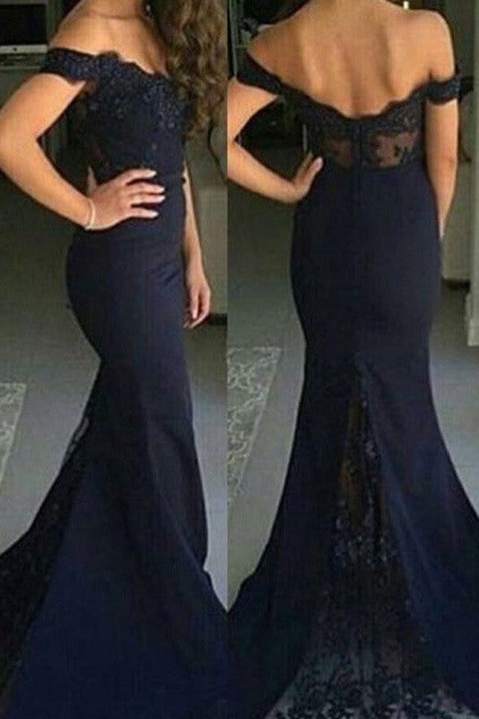 Chic Mermaid Off-the-Shoulder Sleeveless Lace Elegant Evening Dress-ballbellauk