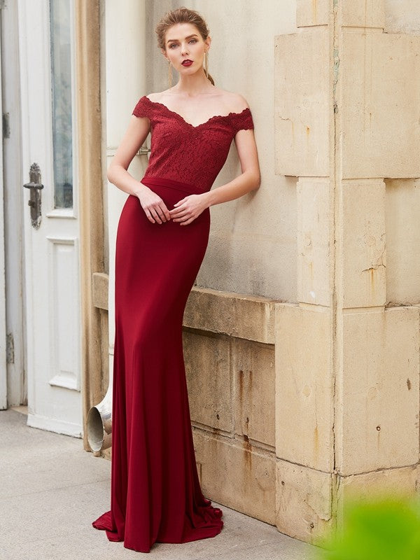 Chic Mermaid Off-the-Shoulder Sleeveless Lace Spandex Prom Dress-ballbellauk