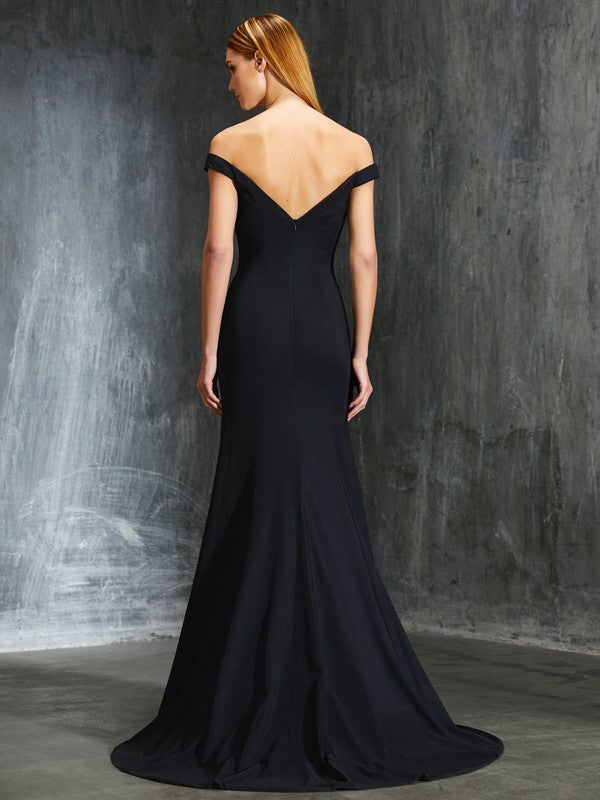 Chic Mermaid Off-the-Shoulder Sleeveless Ruffles Japanese Elegant Evening Dress-ballbellauk