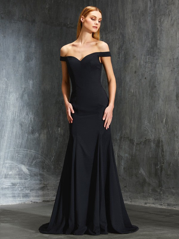 Chic Mermaid Off-the-Shoulder Sleeveless Ruffles Japanese Elegant Evening Dress-ballbellauk
