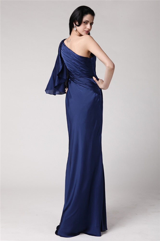Chic Mermaid One-Shoulder Long Feather Chiffon Damask Prom Dress-ballbellauk