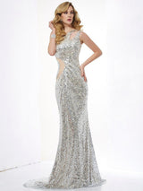 Chic Mermaid One-Shoulder Sleeveless Lace Long Lace Prom Dress-ballbellauk
