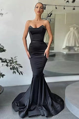 Chic Mermaid Satin Ruffles Sweetheart Sleeveless Prom Dress-ballbellauk