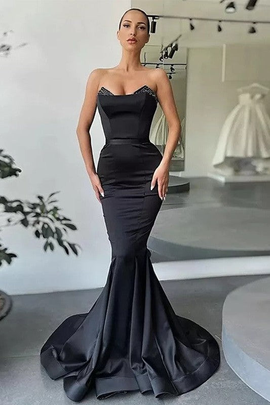 Chic Mermaid Satin Ruffles Sweetheart Sleeveless Prom Dress-ballbellauk