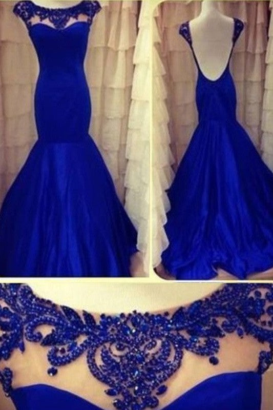 Chic Mermaid Scoop Beading Sleeveless Long Evening Dress-ballbellauk
